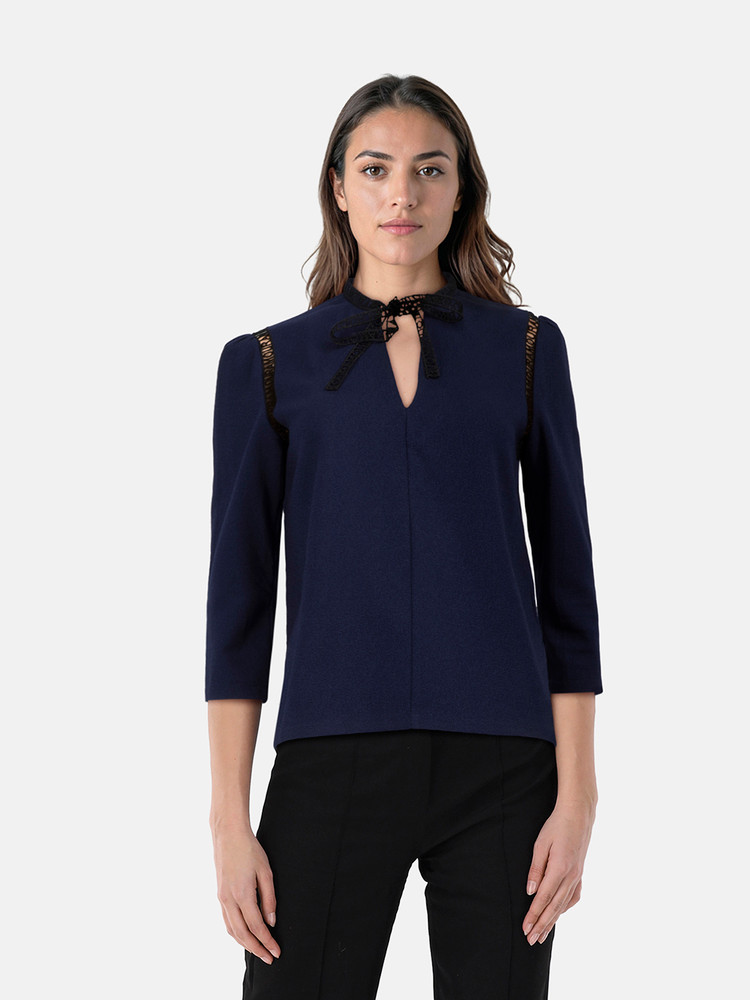 Maje Navy Amour Lace Top