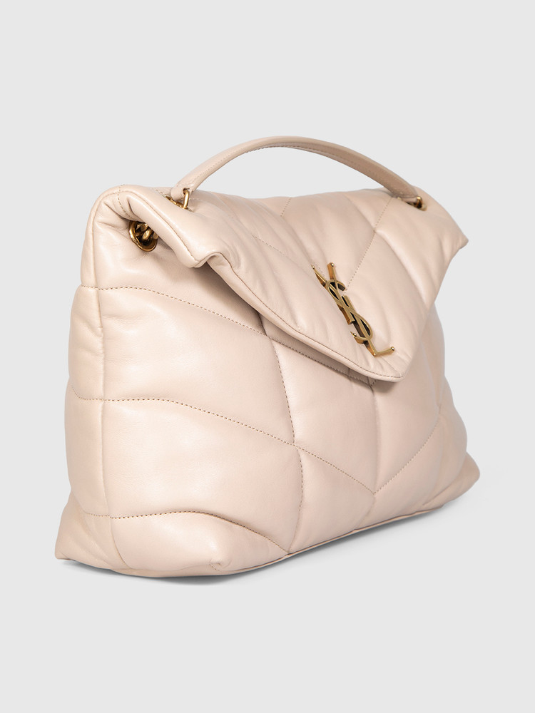 Second Hand Saint Laurent Beige Leather Medium Lou Lou Puffer Bag