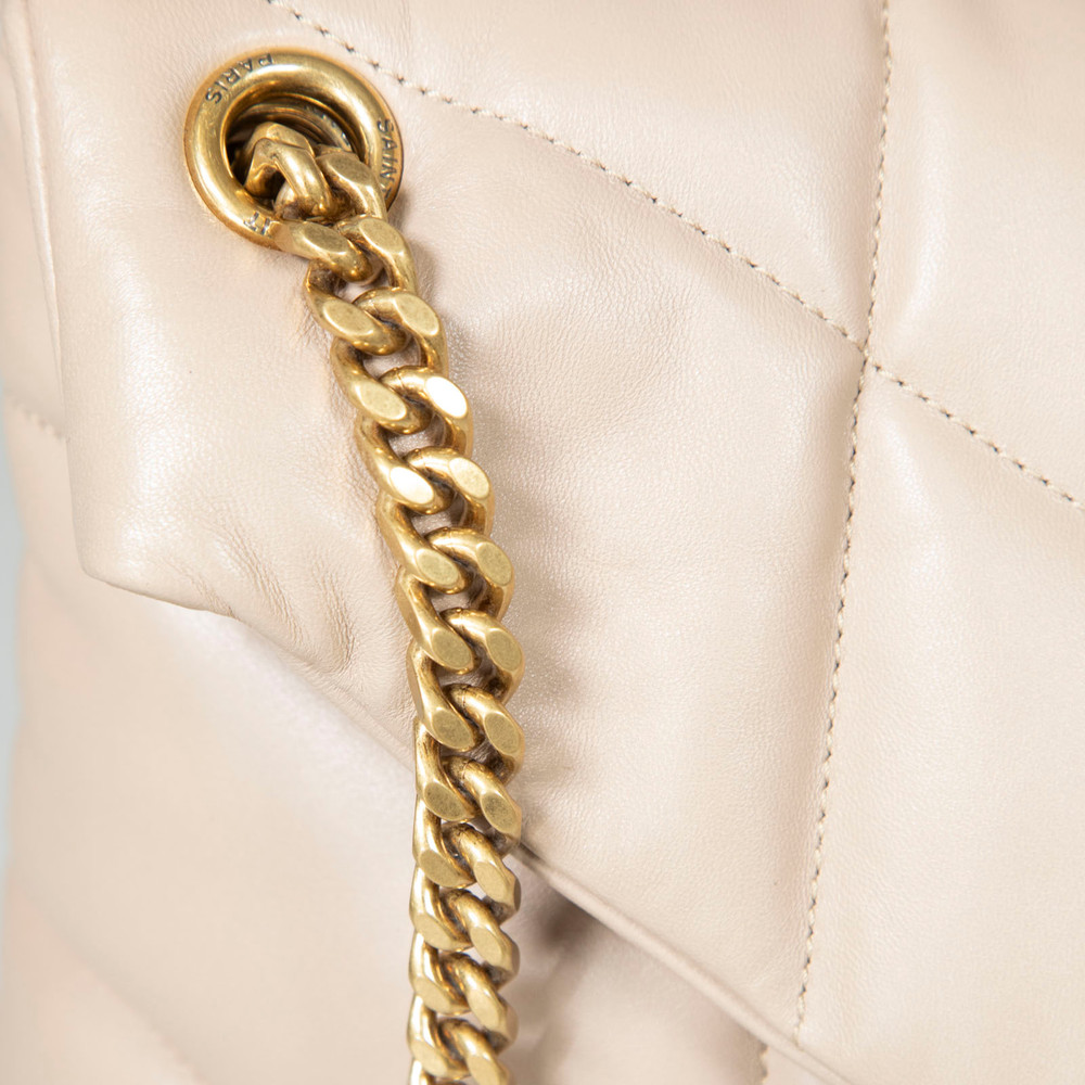 Second Hand Saint Laurent Beige Leather Medium Lou Lou Puffer Bag