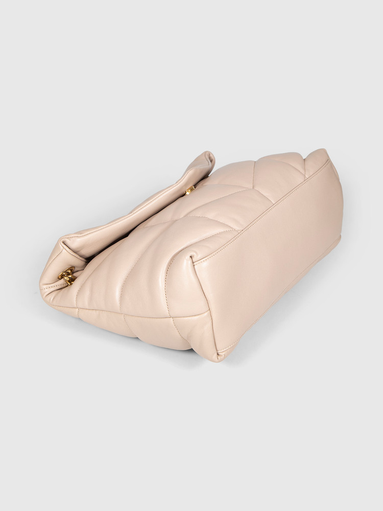 Second Hand Saint Laurent Beige Leather Medium Lou Lou Puffer Bag