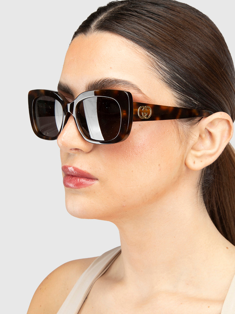Second Hand Gucci Havana Rectangle Sunglasses