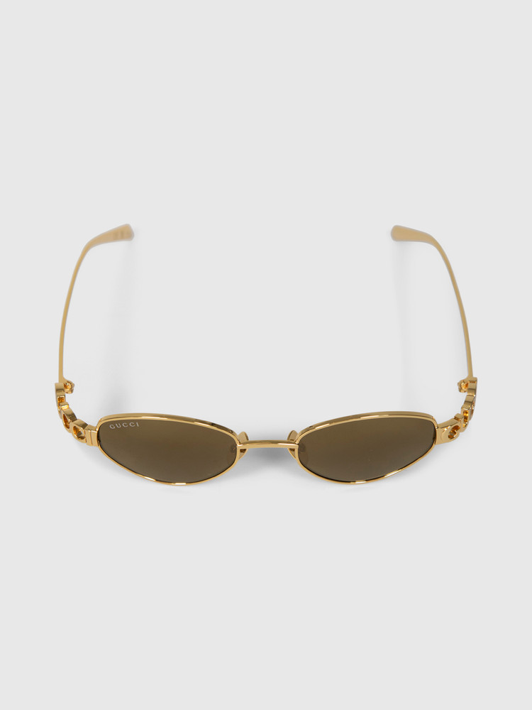 Second Hand Gucci Gold Metal Oval Logo Sunglasses
