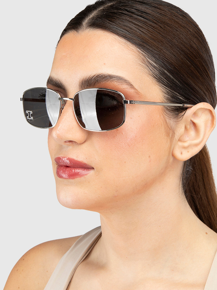 Céline Silver Metal Triomphe Rhinestone Sunglasses
