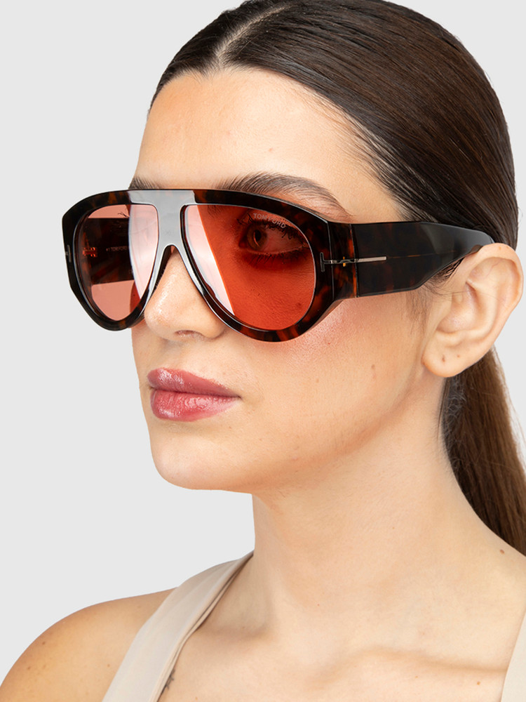 Second Hand Tom Ford Brown Tortoise Red Lenses Sunglasses