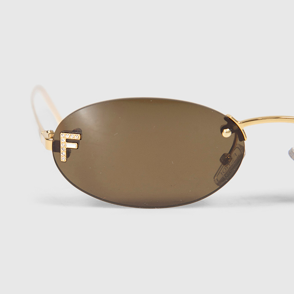 Second Hand Fendi Fendi First Crystal Gold Oval Sunglasses