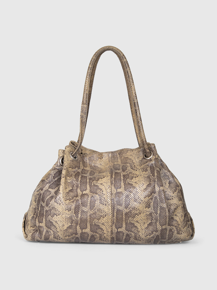 Furla Brown Leather Snake Embossed Tote Bag