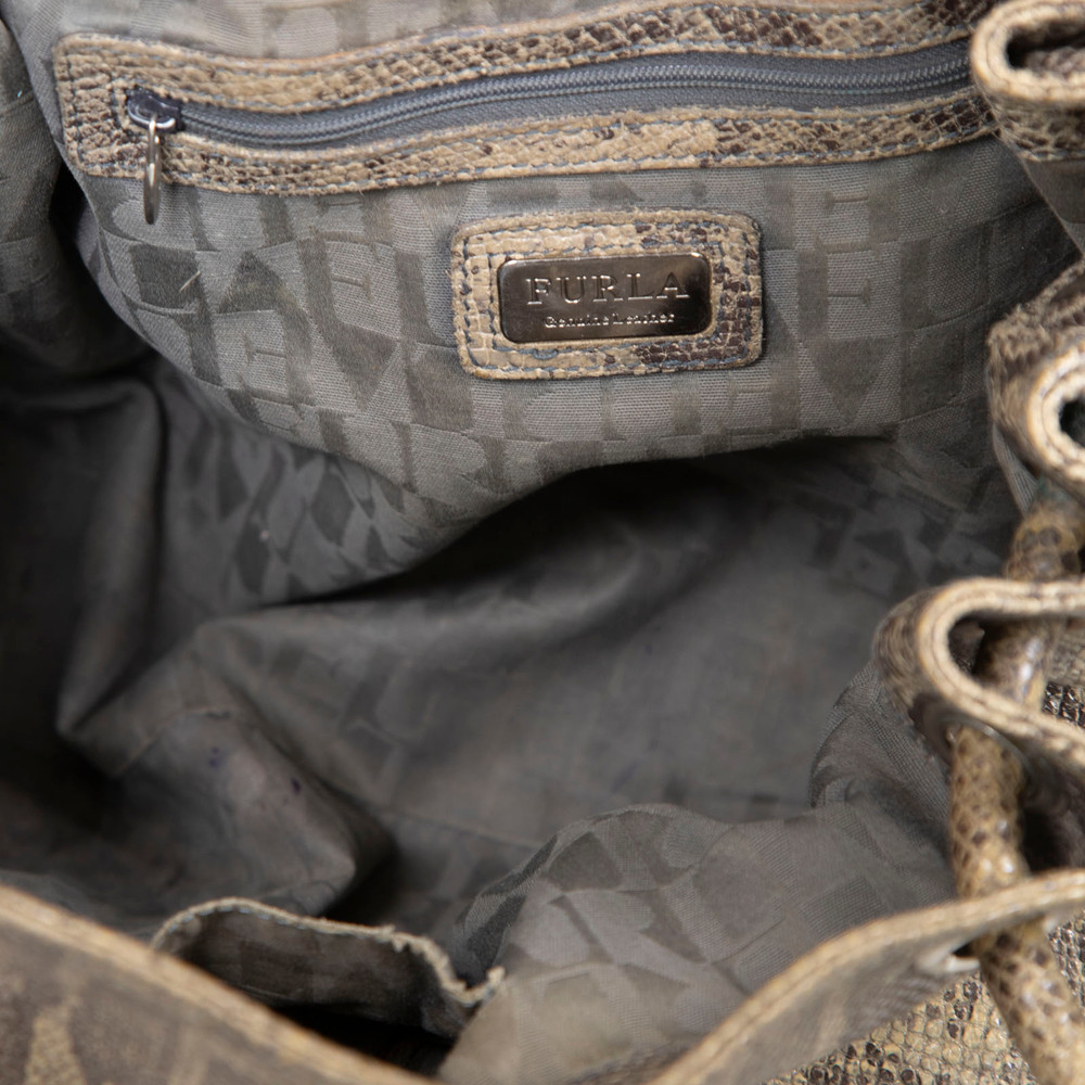 Furla Brown Leather Snake Embossed Tote Bag