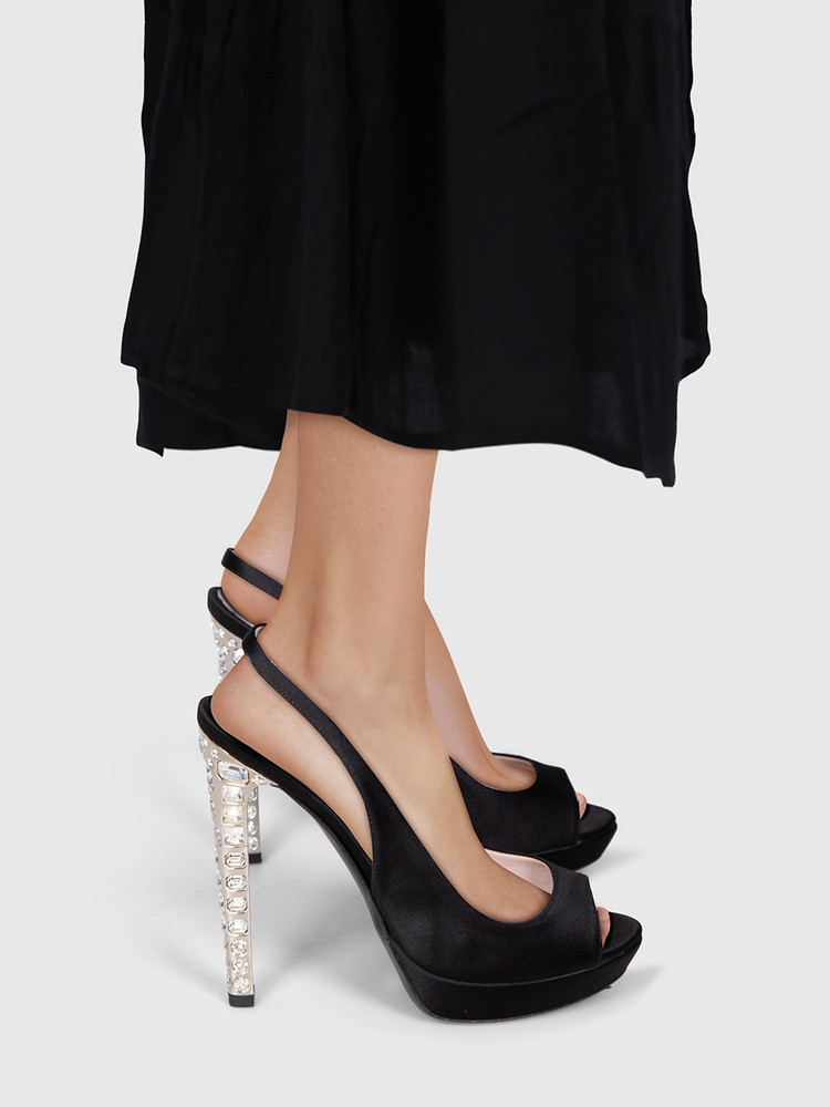 Second Hand Miu Miu Black Satin Crystal Heels