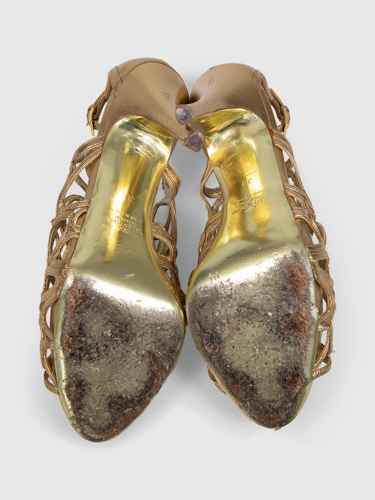 Valentino Garavani Gold Leather Cut Out Heels