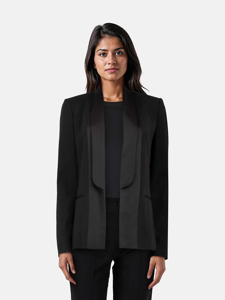 Victoria Beckham Black Wool Open Front Blazer