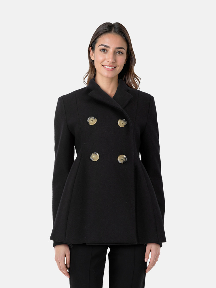 Victoria Beckham Black Double Breasted Wool Peacoat