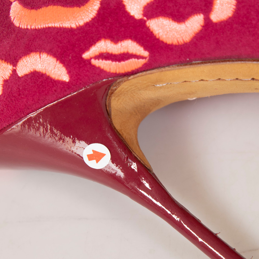 Sophia Webster Pink Suede Embroidered Lips Pumps