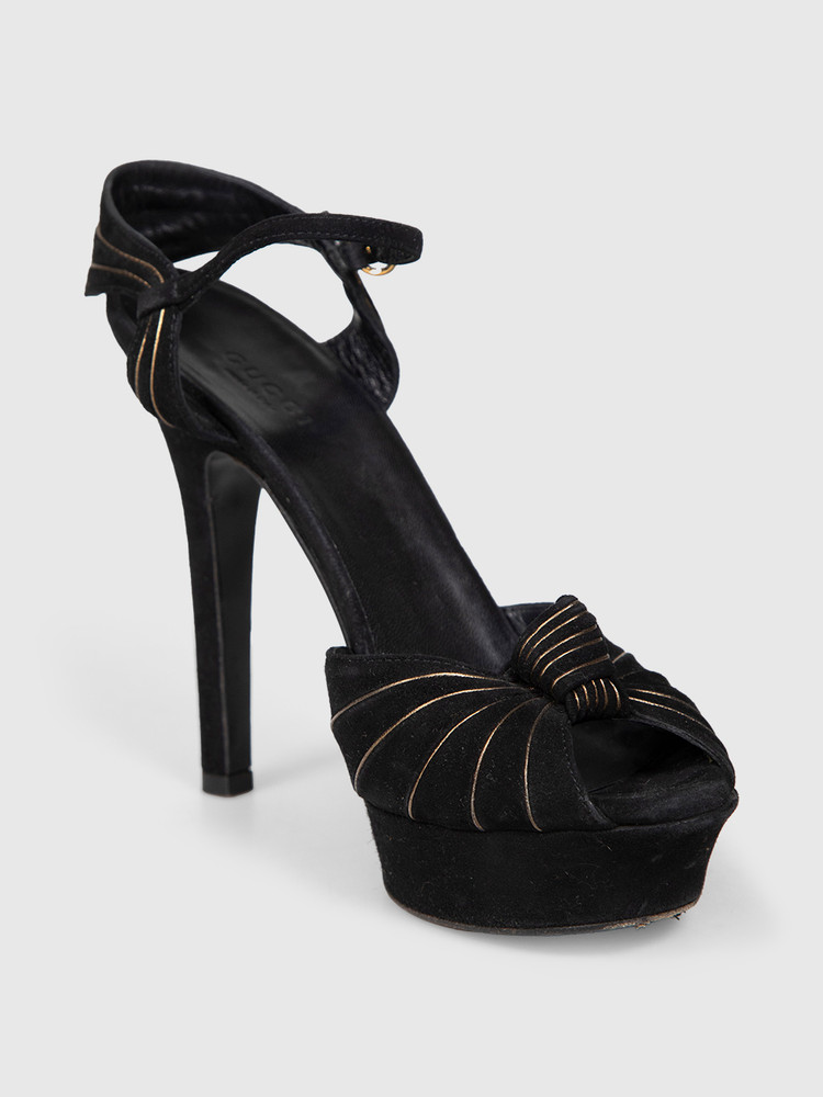 Gucci Black Suede Knot Detail Sandals