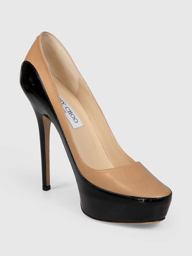 Jimmy Choo Beige & Black Leather Pumps