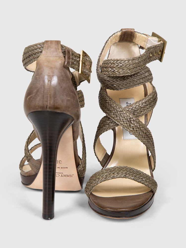 Jimmy Choo Brown Woven Leather Heeled Sandals