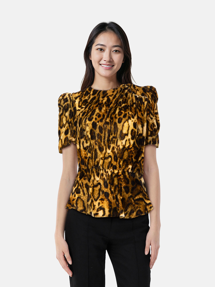 Isabel Marant Yellow & Black Leopard Velvet Peplum Top