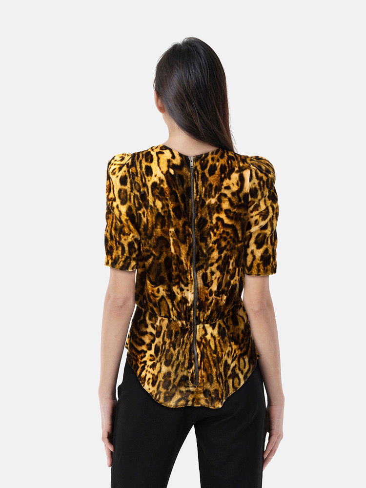 Isabel Marant Yellow & Black Leopard Velvet Peplum Top