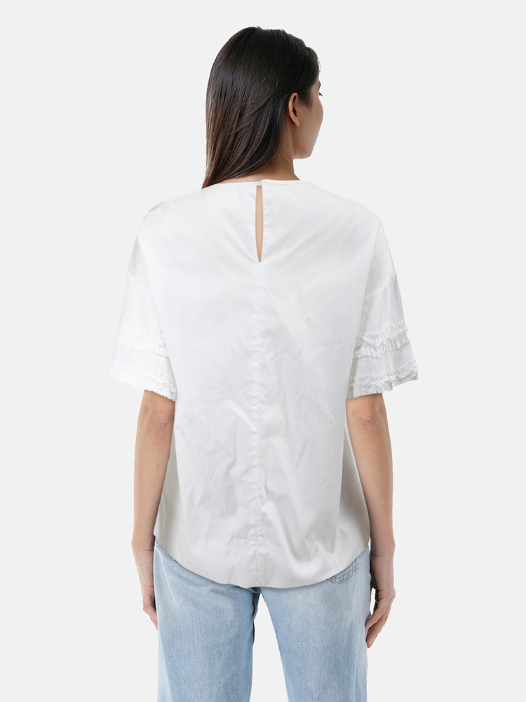 Victoria Beckham White Short Sleeve Ruffle Top