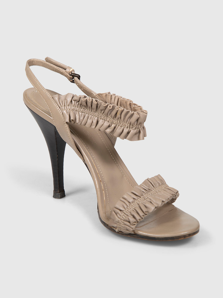 Burberry Taupe Ruffled Leather Heeled Sandals