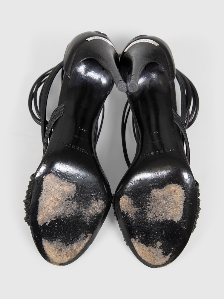 Burberry Black Strappy Leather Heeled Sandals