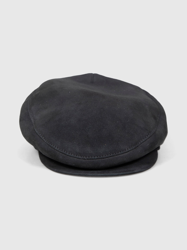 Borsalino  Black Suede Fur Lined Baker Boy Hat