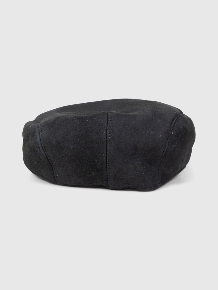Borsalino  Black Suede Fur Lined Baker Boy Hat