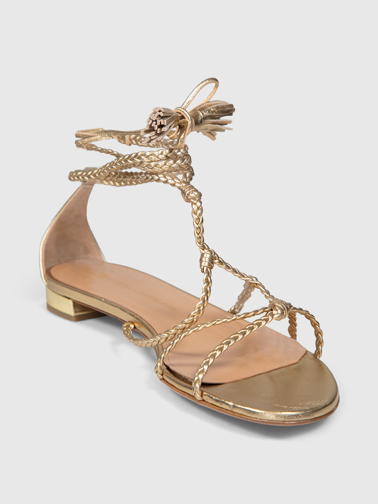 Aquazzura Gold Leather Tie Sandals