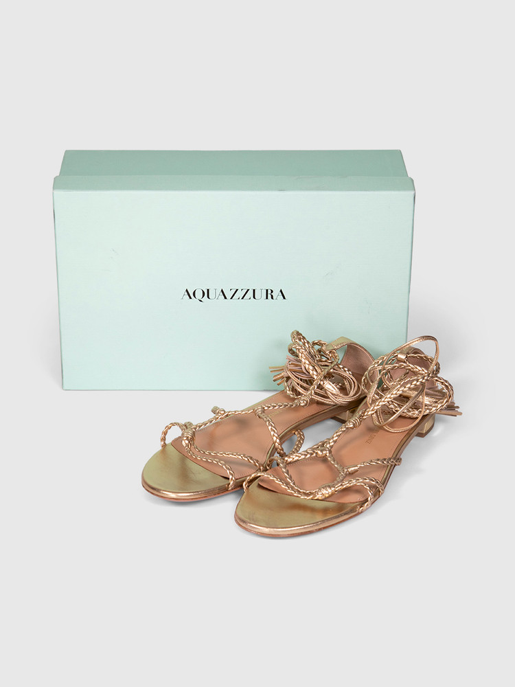 Aquazzura Gold Leather Tie Sandals