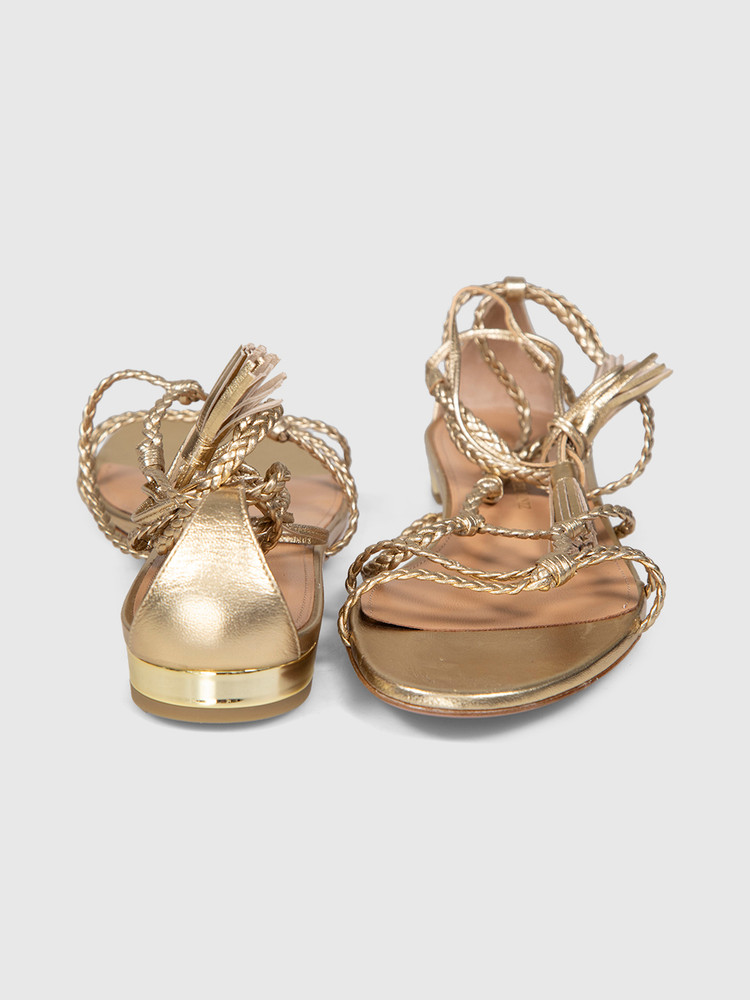 Aquazzura Gold Leather Tie Sandals
