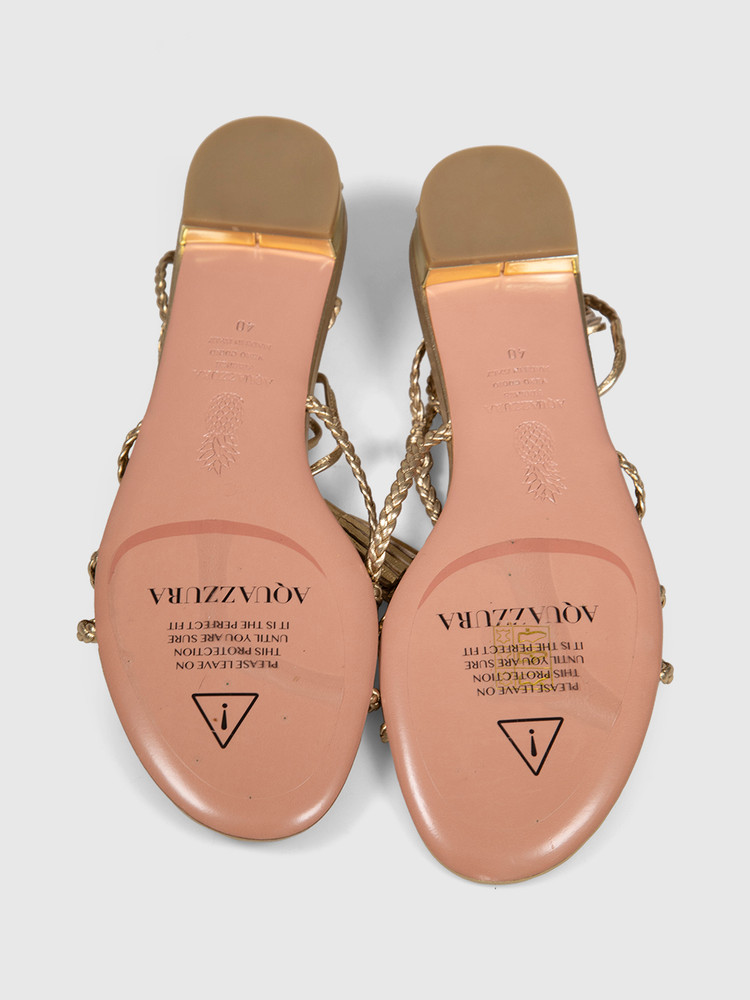 Aquazzura Gold Leather Tie Sandals