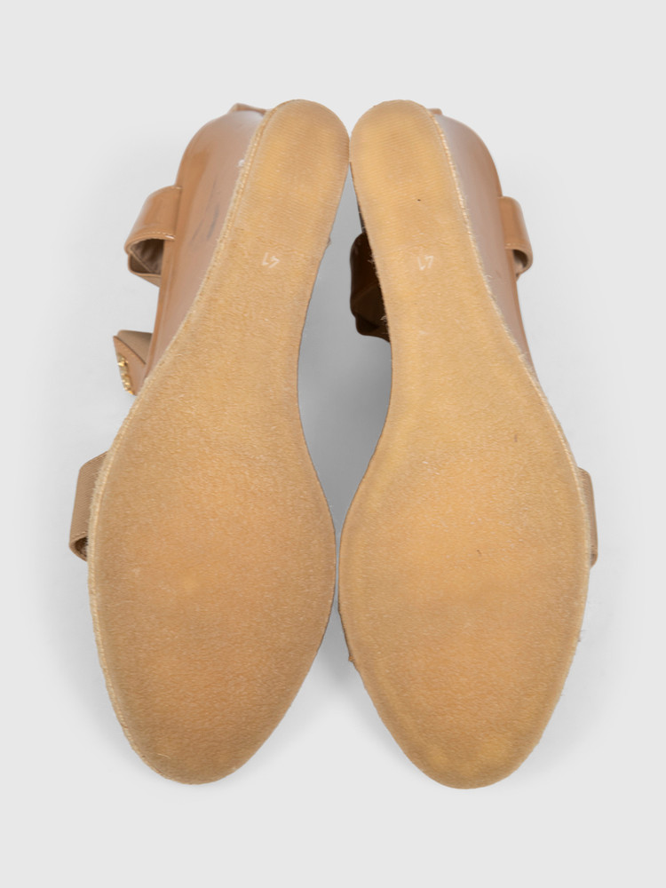 Fendi Beige Patent Wedge Sandals