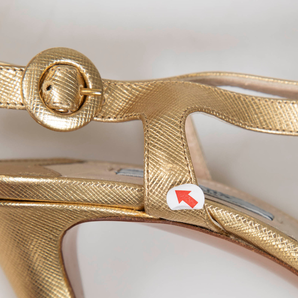 Prada Gold Saffiano Leather Heeled Sandals