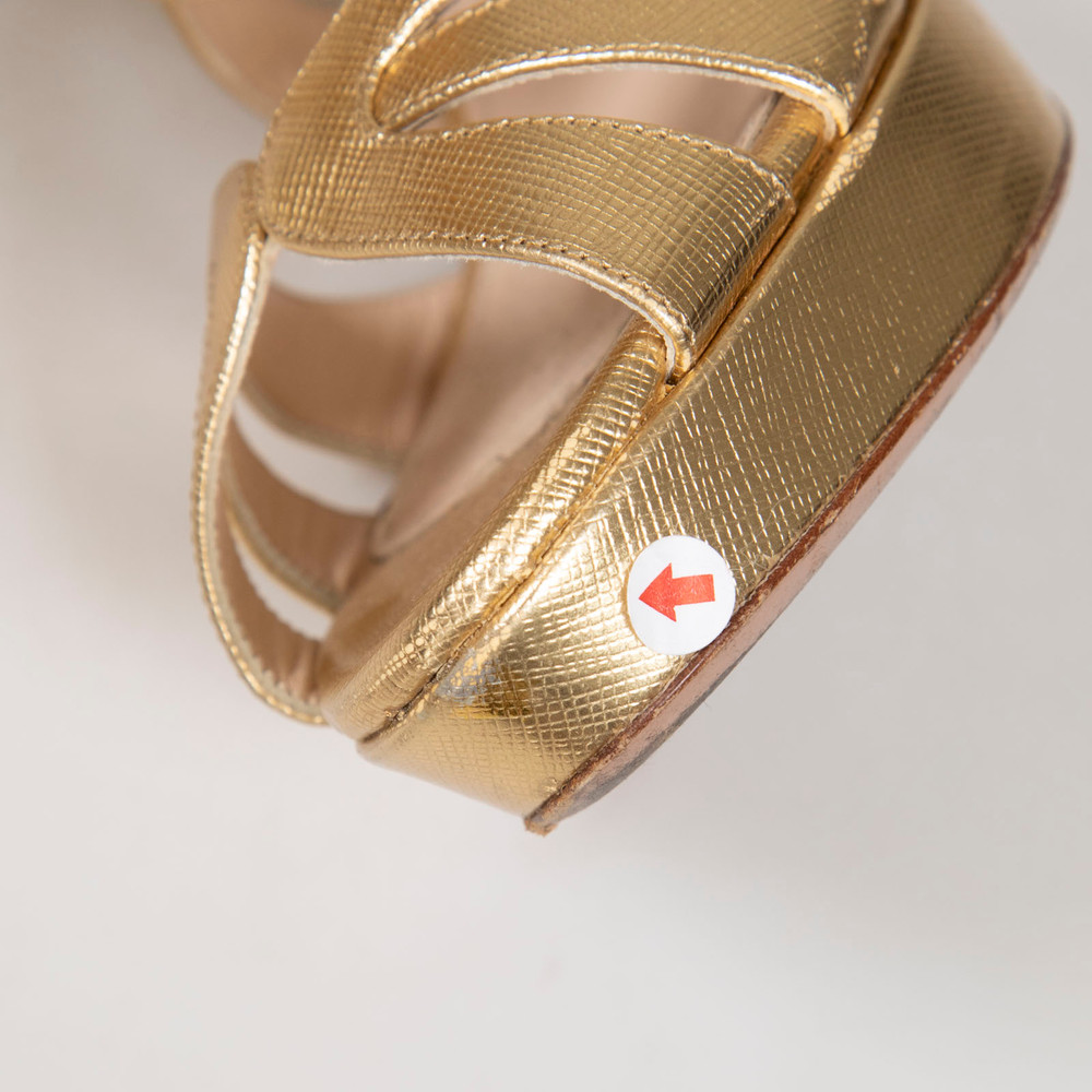 Prada Gold Saffiano Leather Heeled Sandals