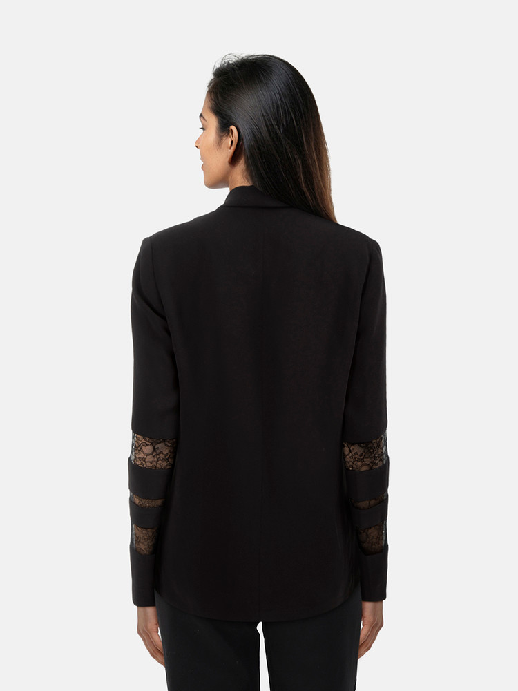 Maje Black Sheer Lace Panel Blazer