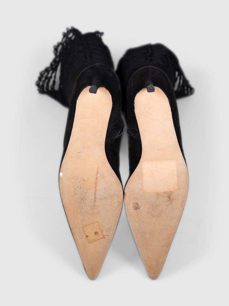 John Galliano Black Suede Lace Trim Boots