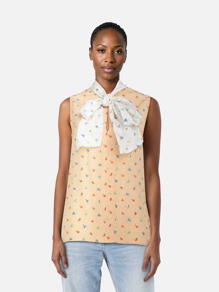 Joseph Beige & White Silk Spring Bud Top