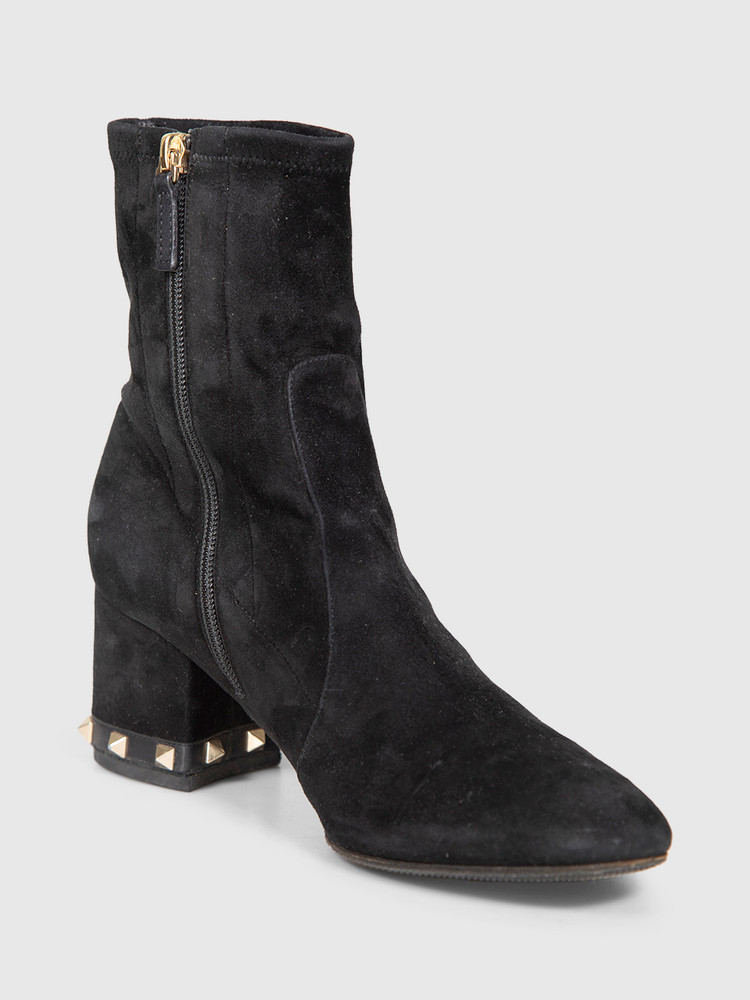 Valentino Garavani Black Suede Rockstud Heel Boots