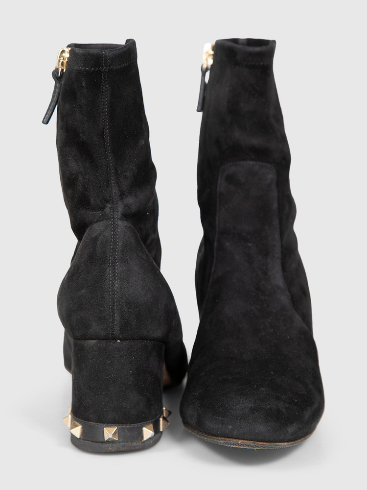 Valentino Garavani Black Suede Rockstud Heel Boots