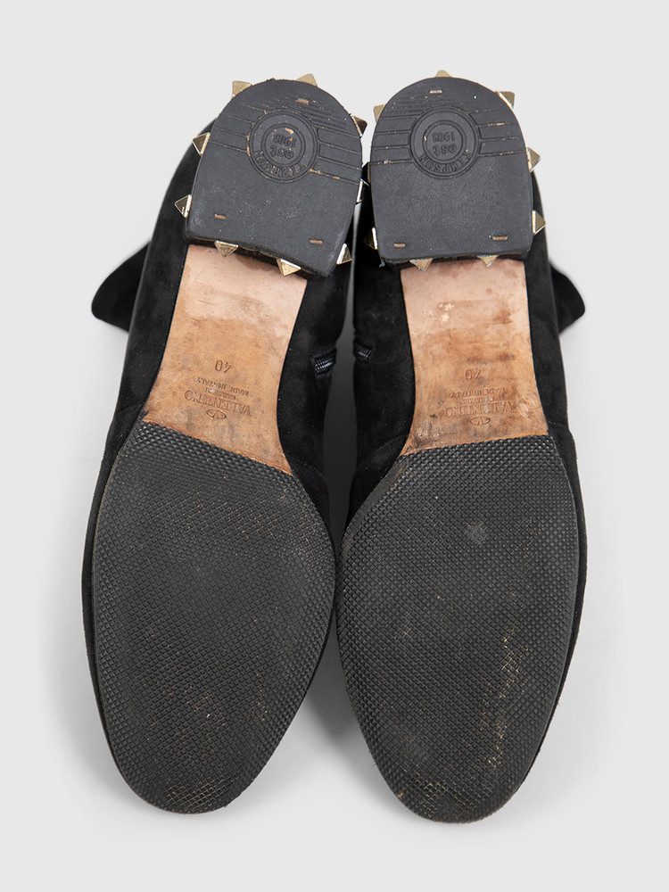 Valentino Garavani Black Suede Rockstud Heel Boots