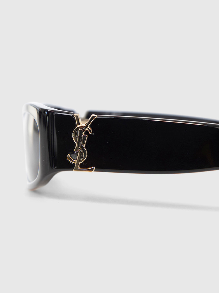 Saint Laurent Black Rectangle Monogram Sunglasses