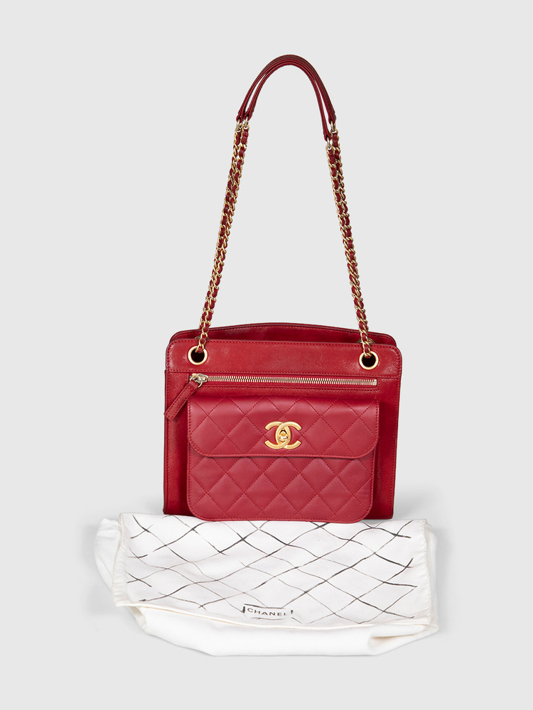 Chanel 2012 Red Quilted Leather CC Square Bag