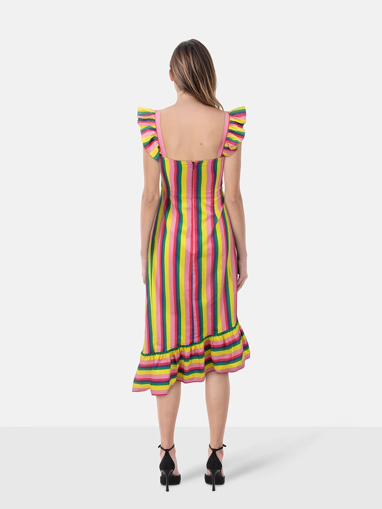 STAUD Striped Sleeveless Midi Dress
