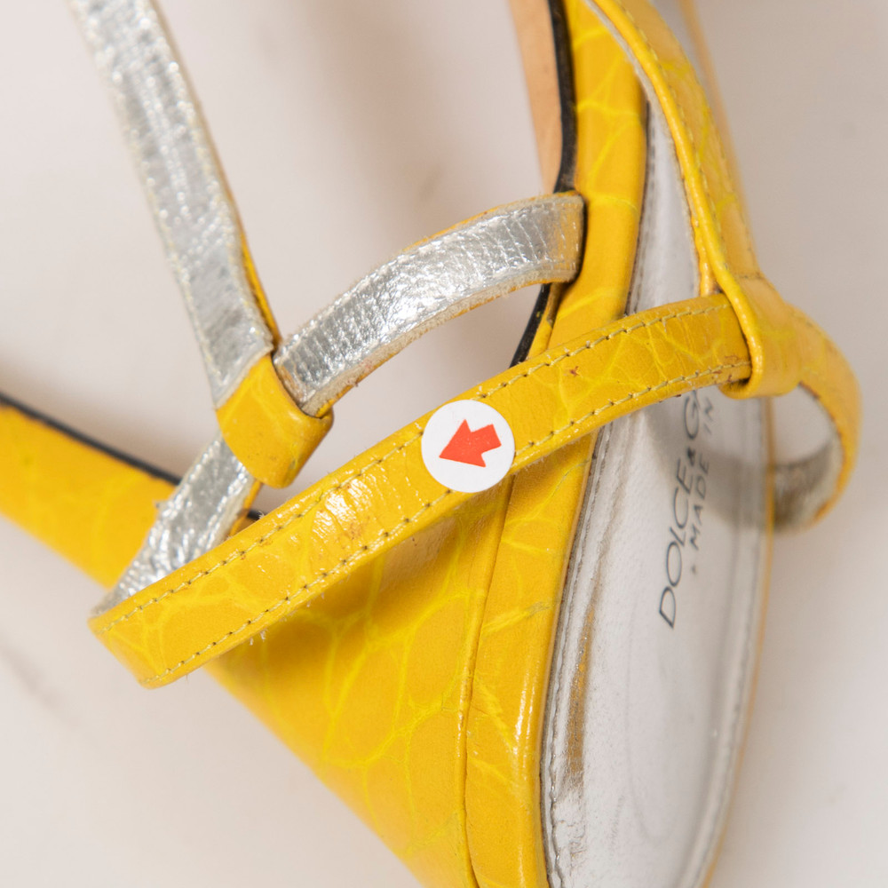 Dolce & Gabbana Yellow Croc Embossed Leather Sandals