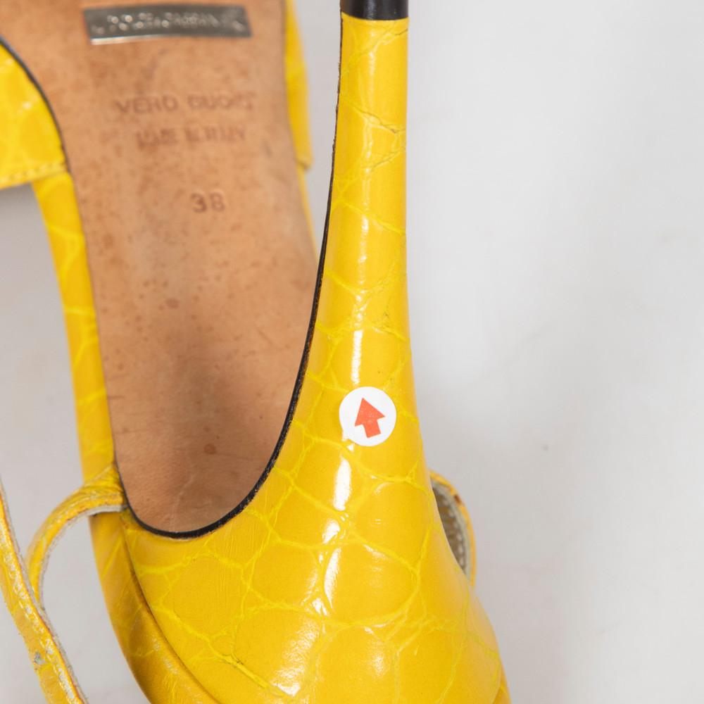 Dolce & Gabbana Yellow Croc Embossed Leather Sandals