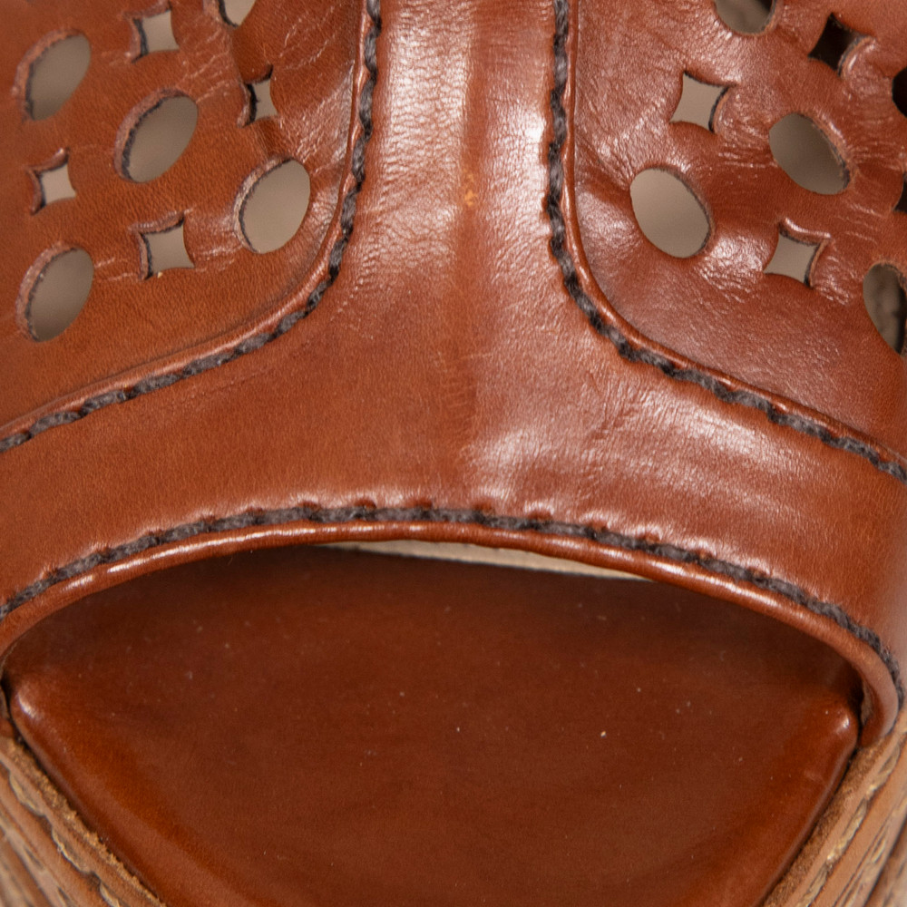 Prada Brown Leather Laser Cut Sandals