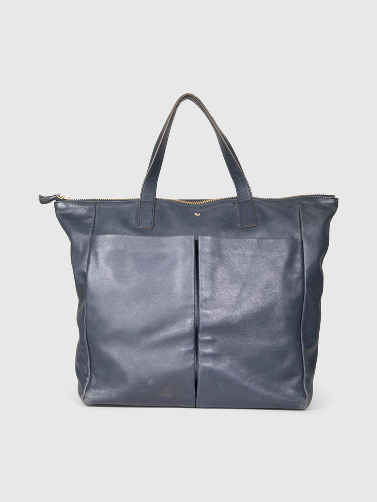 Anya Hindmarch Navy Leather Tote Bag