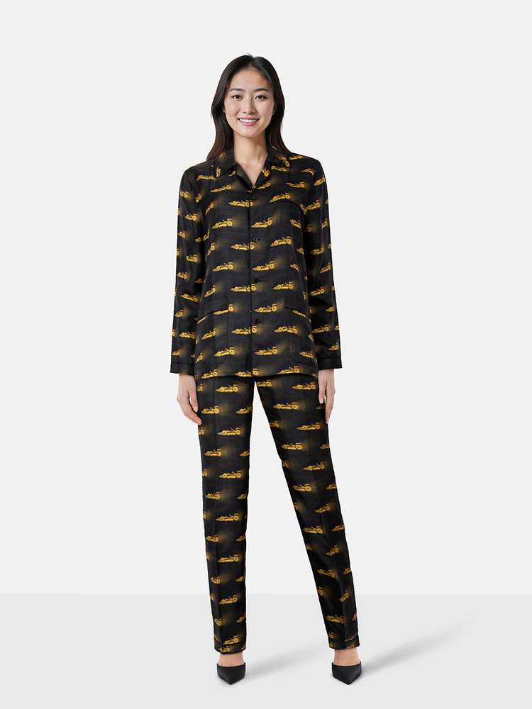 Prada Black & Yellow Silk Pyjama Set