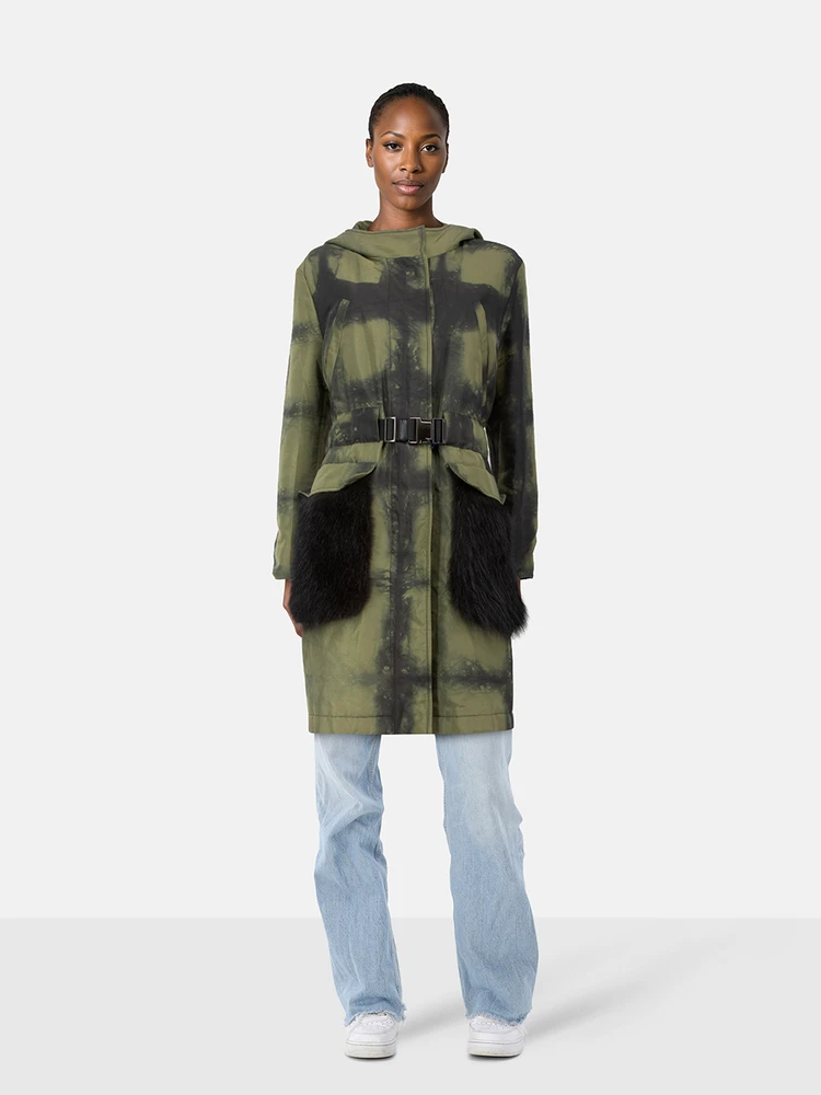 Prada Fall 2006 Green Silk Raccoon Fur Trim Parka