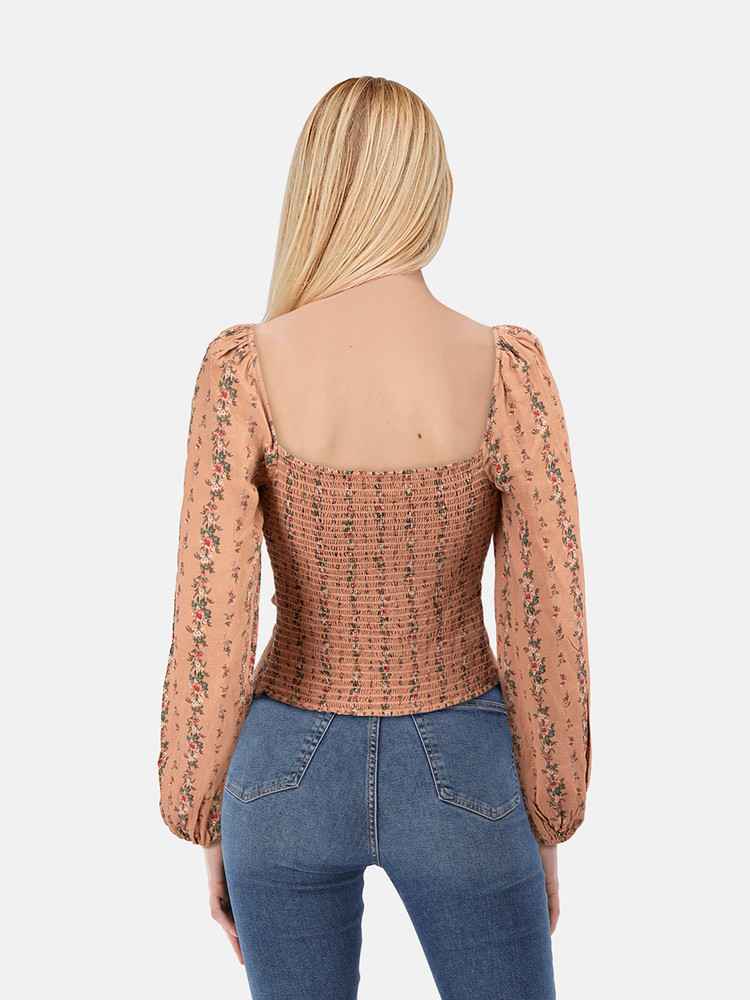 Reformation Brown Floral Ruched Top