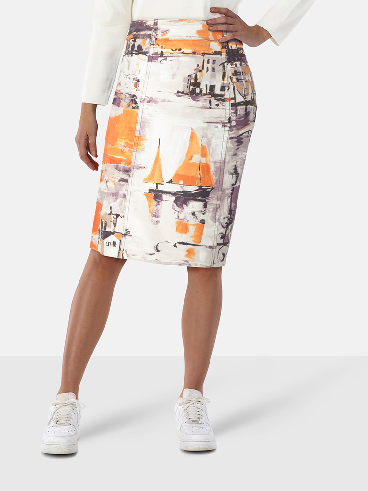 Prada Oil Paint Print Denim Skirt